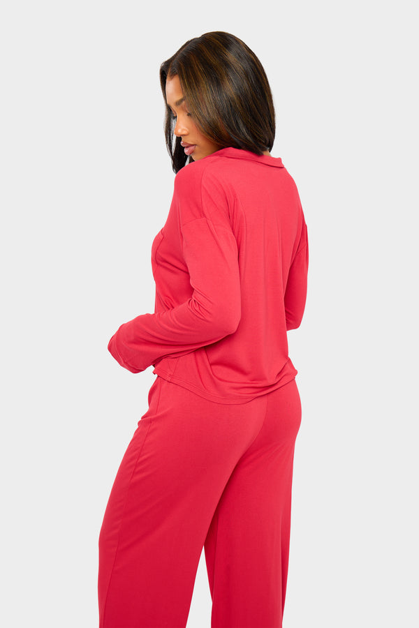 Kaiia Supersoft Slouchy Button Up Pyjama Shirt Red