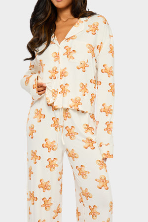 Kaiia Supersoft Gingerbread Slouchy Pyjama Trousers Cream & Brown