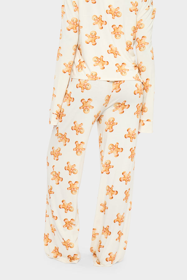 Kaiia Supersoft Gingerbread Slouchy Pyjama Trousers Cream & Brown