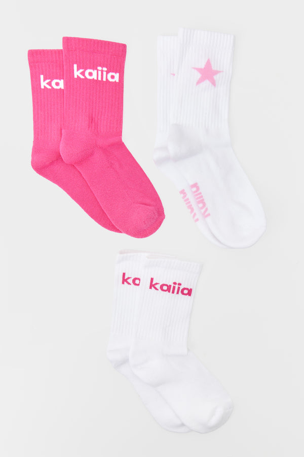 Pack of Three Kaiia Star Socks Pink Multi
