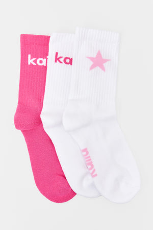 Pack of Three Kaiia Star Socks Pink Multi