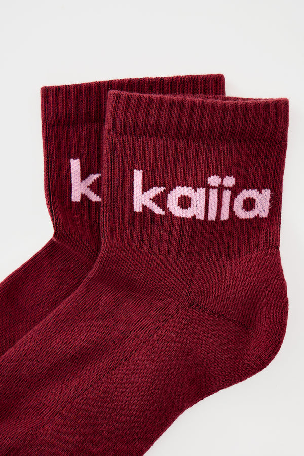 Pack of Three Kaiia Logo Socks Baby Pink, Mid Pink & Burgundy