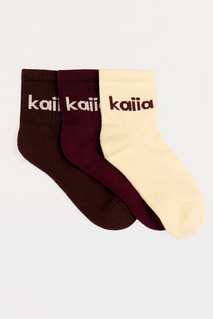 Pack of 3 Kaiia Bubble Logo Socks Lemon, Burgundy & Chocolate
