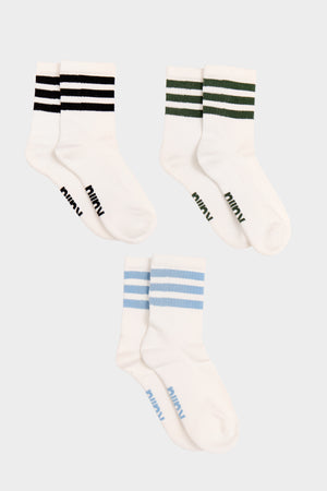 Pack of Three Kaiia Contrast Stripe Socks Black, Blue & Green