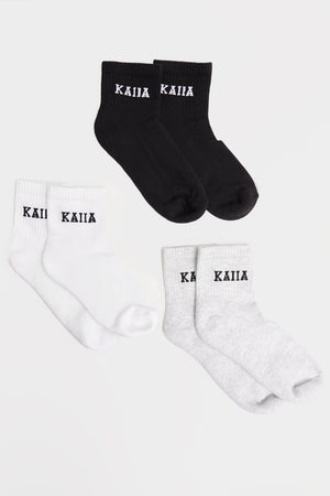 Pack of Three Kaiia Logo Socks White, Grey Marl & Black