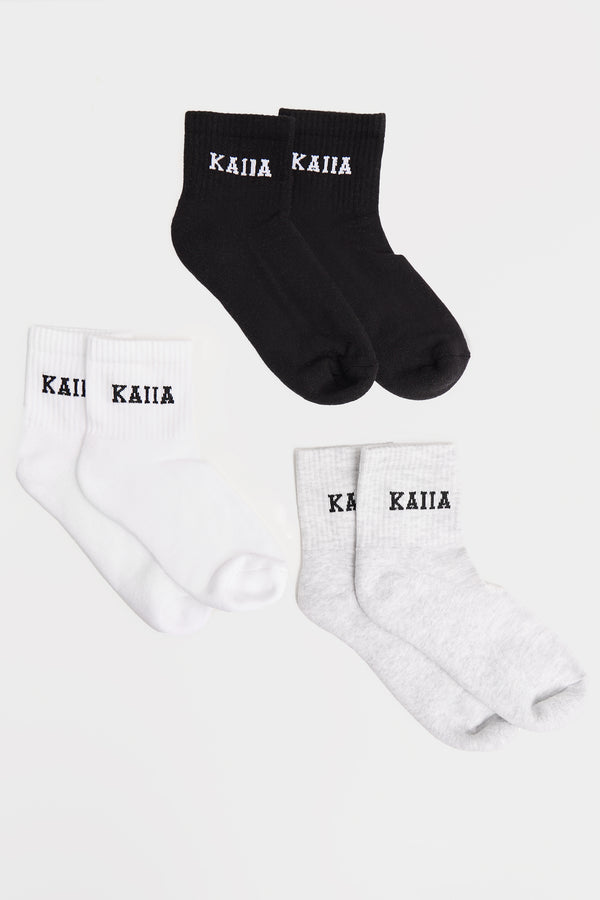 Pack of Three Kaiia Logo Socks White, Grey Marl & Black