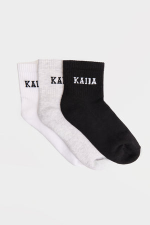 Pack of Three Kaiia Logo Socks White, Grey Marl & Black