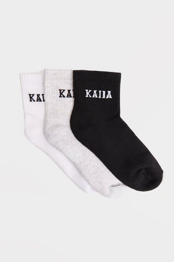 Pack of Three Kaiia Logo Socks White, Grey Marl & Black