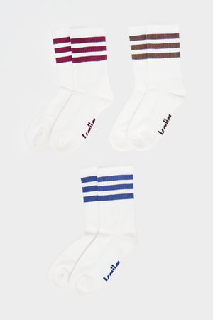 Pack of Three Kaiia Sport Stripe Socks Burgundy, Navy & Chocolate