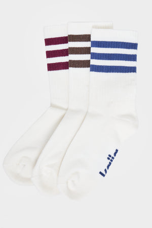 Pack of Three Kaiia Sport Stripe Socks Burgundy, Navy & Chocolate