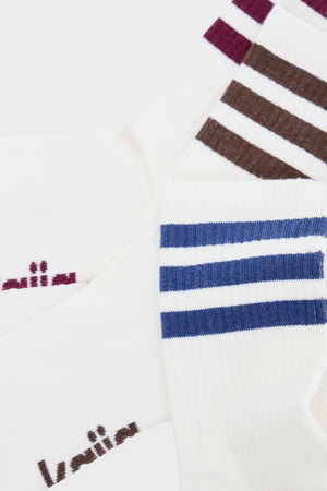 Pack of Three Kaiia Sport Stripe Socks Burgundy, Navy & Chocolate