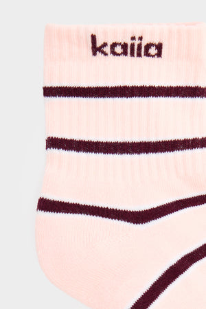 Pack of Three Kaiia Stripe Socks Pink , Cream & Burgundy