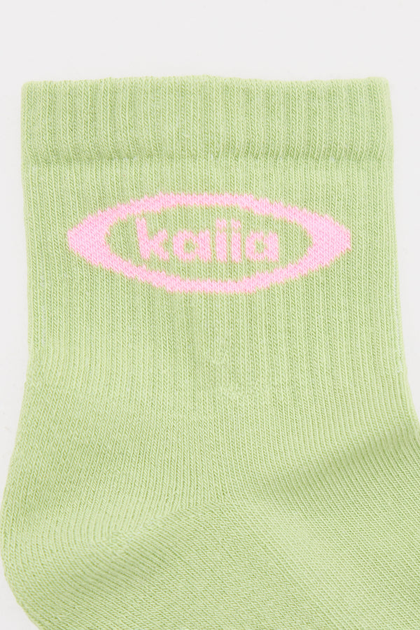 Pack of Three Kaiia Logo Socks Pistachio, Light Grey Marl & Pink Meringue