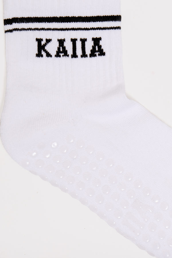 Kaiia Stripe Pilates Grip Socks White & Black