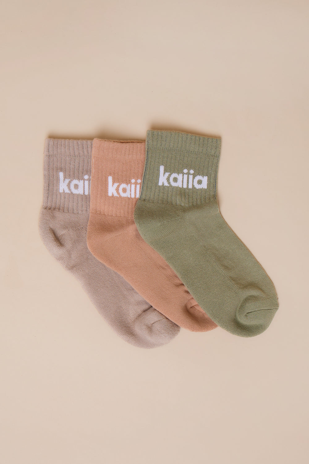 Pack of Three Kaiia Logo Socks Chalk, Eucalyptus & Clay Pink