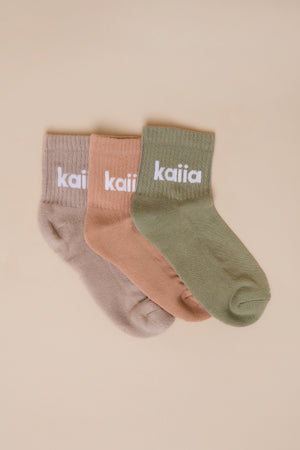Pack of Three Kaiia Logo Socks Chalk, Eucalyptus & Clay Pink