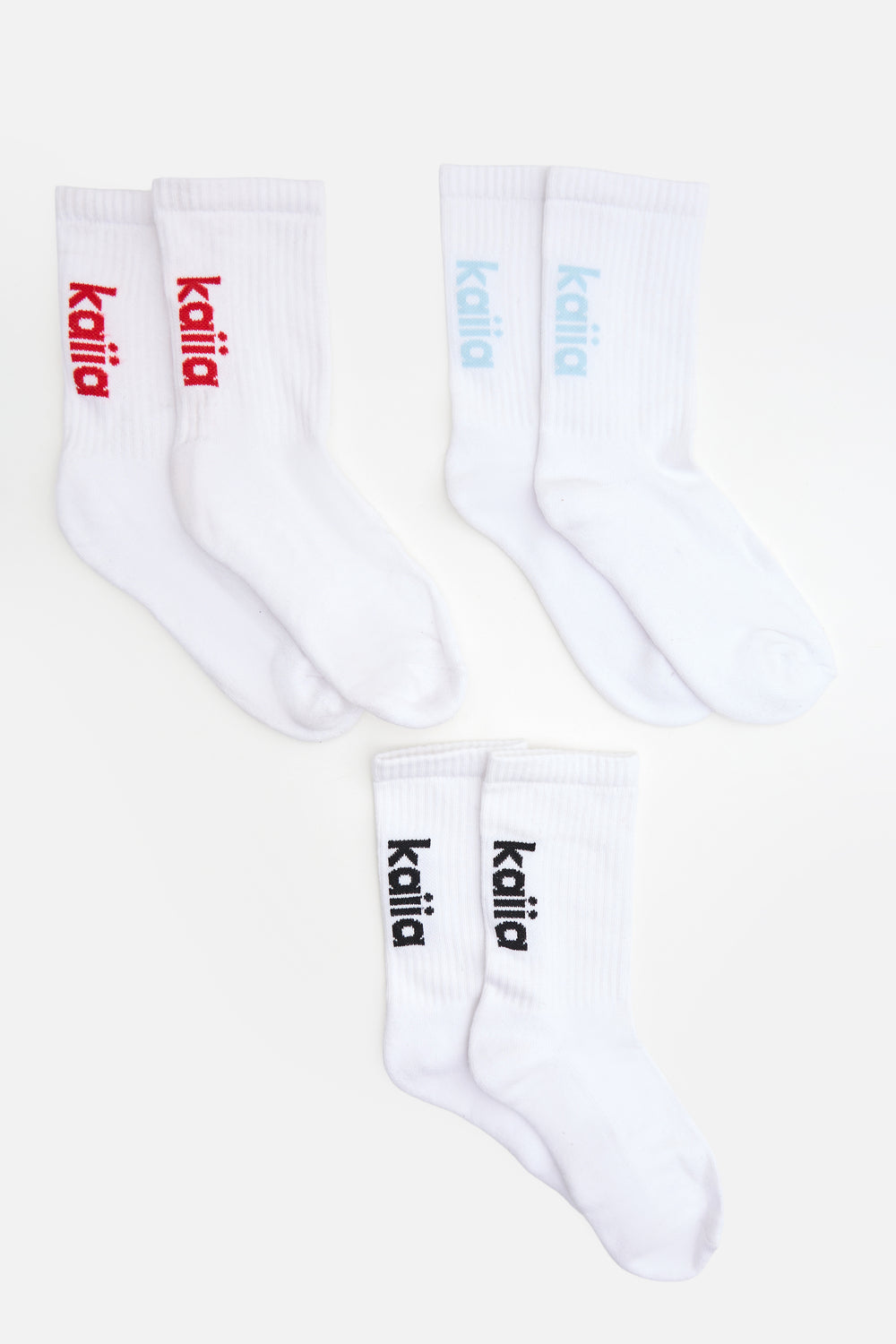 Kaiia Pack of Three Logo Socks Black, Red & Baby Blue