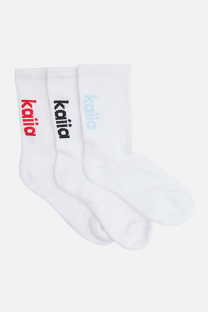 Kaiia Pack of Three Logo Socks Black, Red & Baby Blue