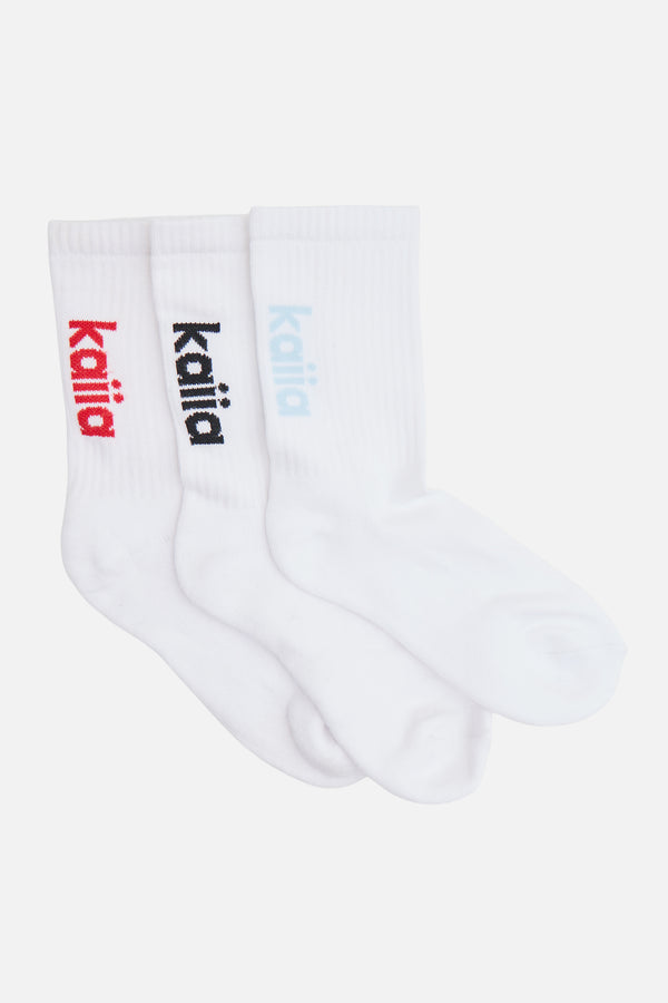 Kaiia Pack of Three Logo Socks Black, Red & Baby Blue