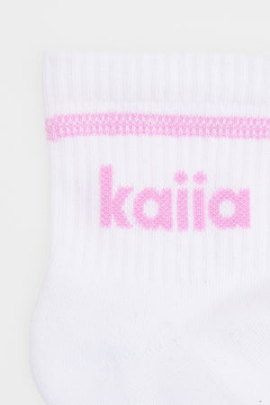 Kaiia Pack Of Three Contrast Stitch Logo Socks Mid Grey, Cobalt & Fuchsia
