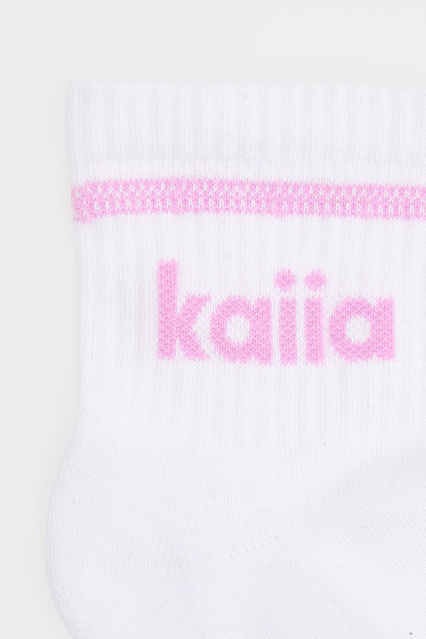 Kaiia Pack Of Three Contrast Stitch Logo Socks Mid Grey, Cobalt & Fuchsia