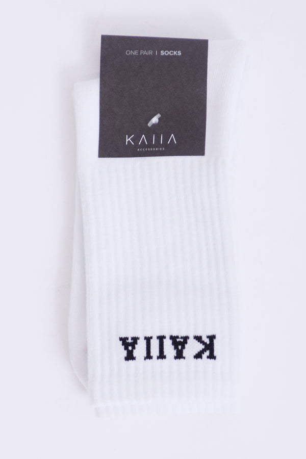 One Pair Kaiia Logo Longline Socks White & Black