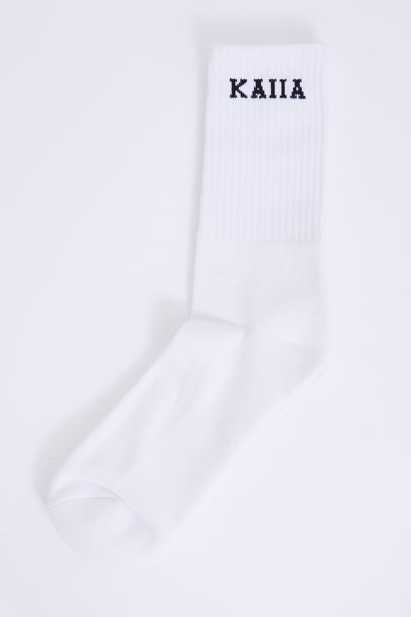 One Pair Kaiia Logo Longline Socks White & Black