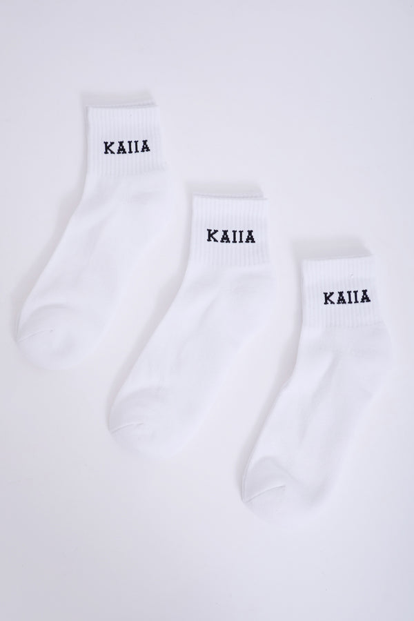 Pack of Three Kaiia Logo Socks White & Black
