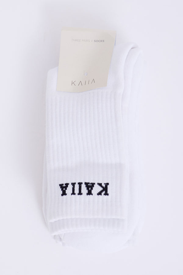 Pack of Three Kaiia Logo Longline Socks White & Black