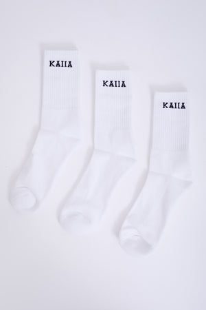 Pack of Three Kaiia Logo Longline Socks White & Black