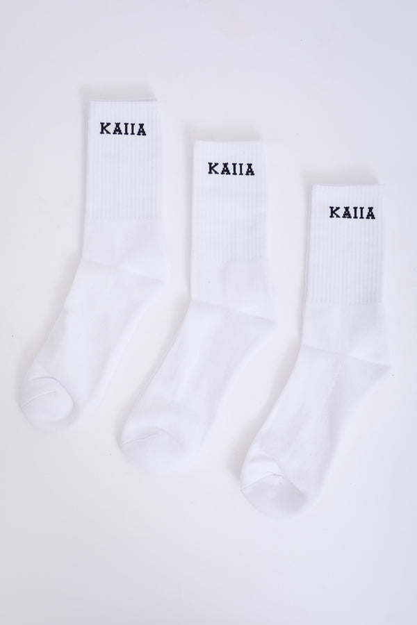 Pack of Three Kaiia Logo Longline Socks White & Black