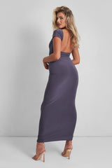 Kaiia Slinky Low Back Maxi Dress Charcoal