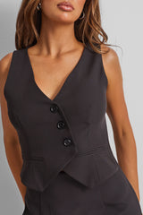 Kaiia Sleeveless Waistcoat Mini Dress in Black