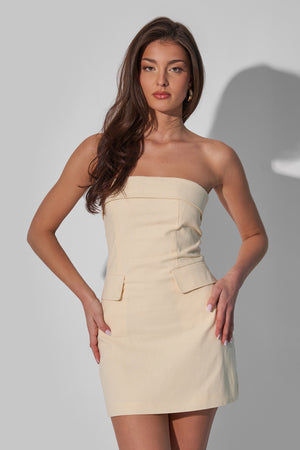 Kaiia Tailored Bandeau Mini Dress Natural