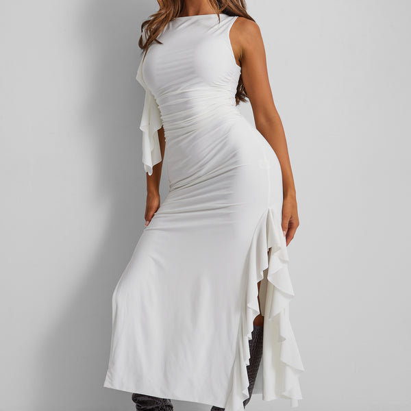 blue white long dress White And Blue Striped Maxi Dress S
