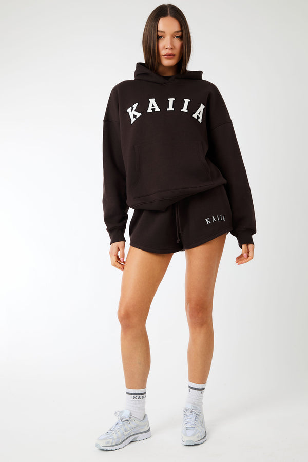 Kaiia Slogan Oversized Hoodie Brown