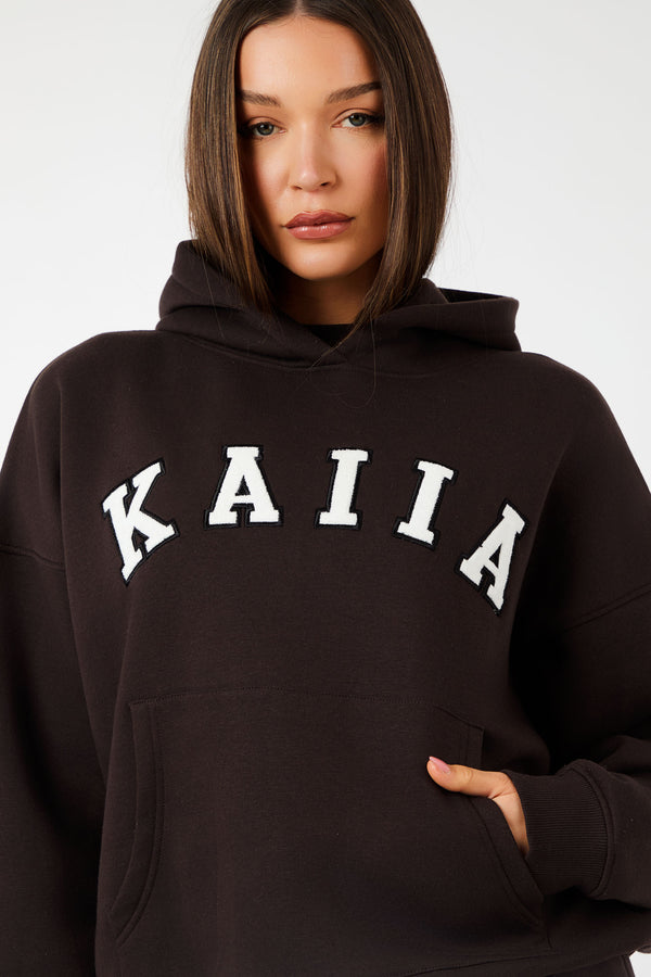 Kaiia Slogan Oversized Hoodie Brown