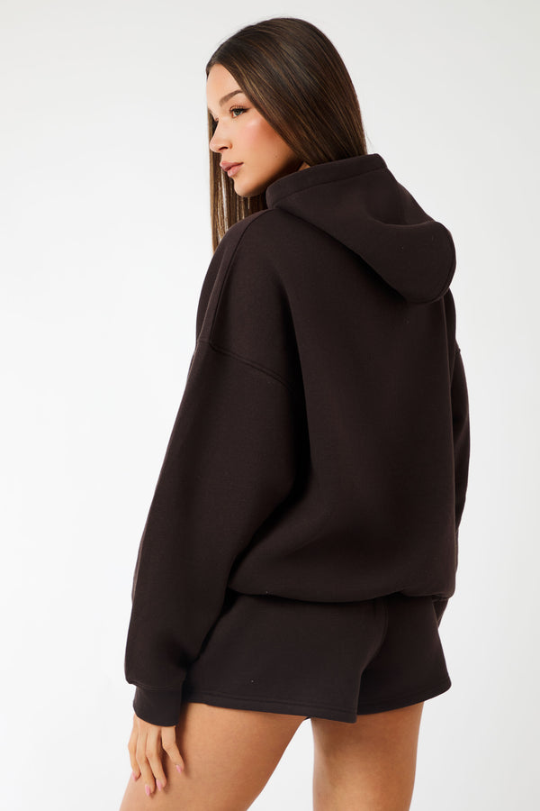 Kaiia Slogan Oversized Hoodie Brown