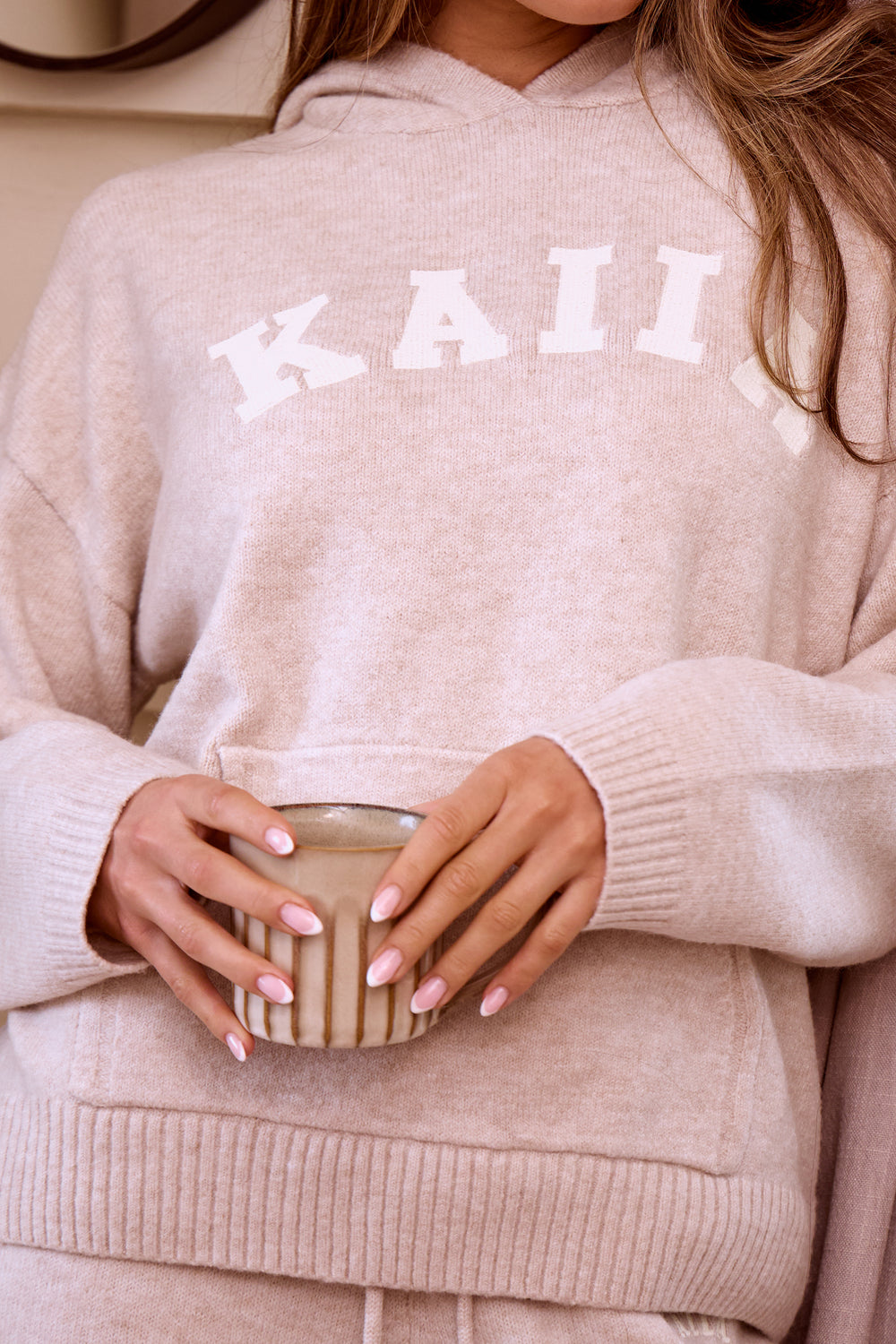Kaiia Knit Oversized Hoodie Oatmeal