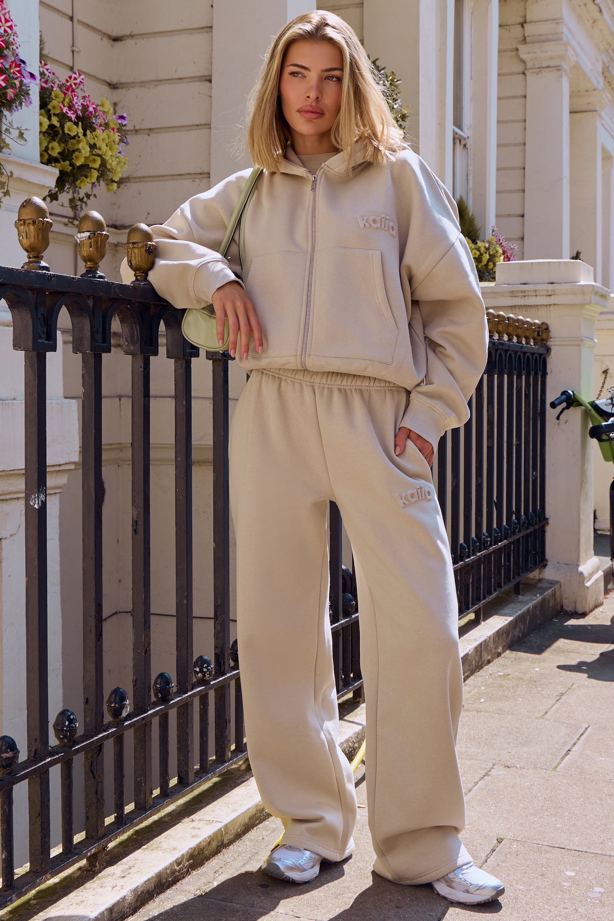 Kaiia Embossed Oversized Zip Hoodie Ash Taupe | Kaiia