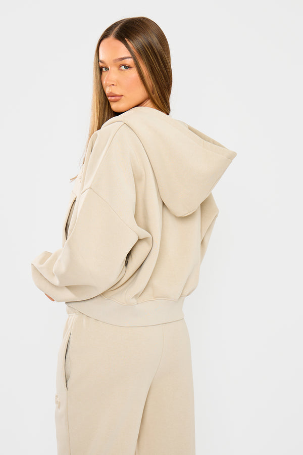 Kaiia Embossed Oversized Zip Through Hoodie Ash Taupe