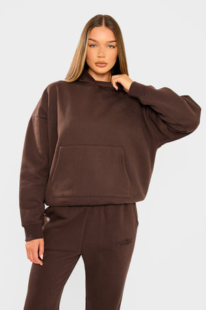 Kaiia Embossed Logo Oversized Hoodie Bitter Chocolate