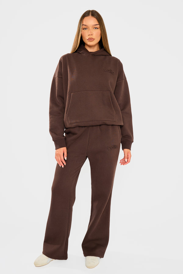 Kaiia Embossed Logo Oversized Hoodie Bitter Chocolate