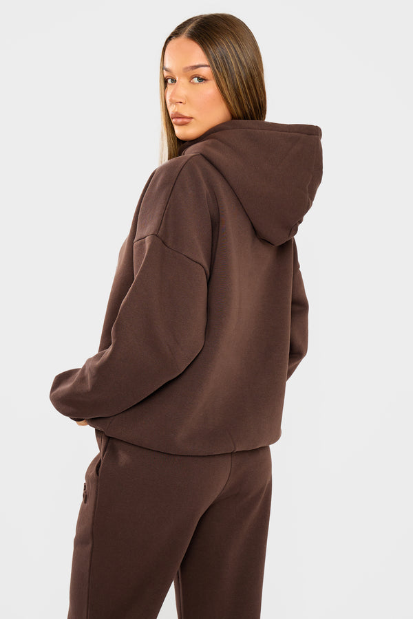 Kaiia Embossed Logo Oversized Hoodie Bitter Chocolate
