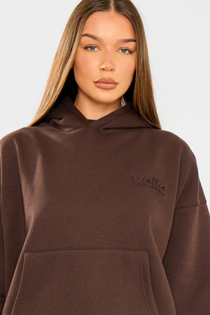 Kaiia Embossed Logo Oversized Hoodie Bitter Chocolate