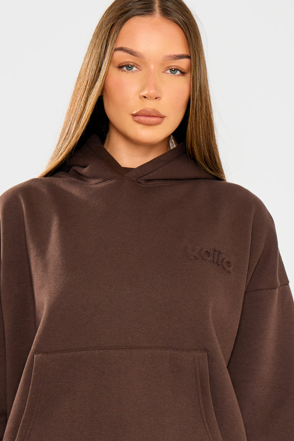 Kaiia Embossed Logo Oversized Hoodie Bitter Chocolate