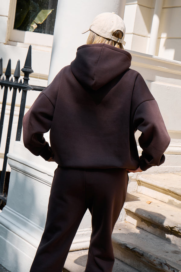Kaiia Embossed Logo Oversized Hoodie Bitter Chocolate