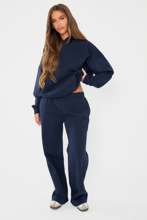 Kaiia Embossed Logo Oversized Hoodie Navy