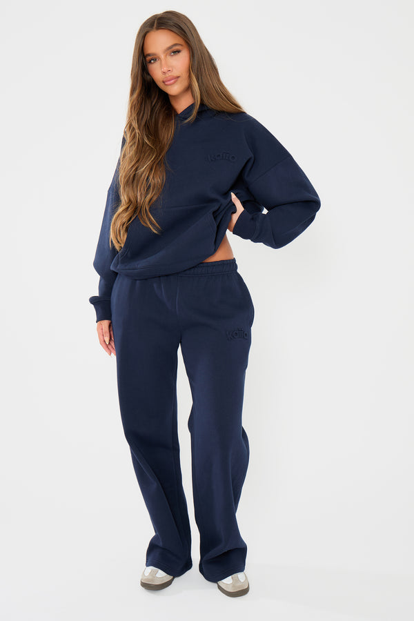 Kaiia Embossed Logo Oversized Hoodie Navy