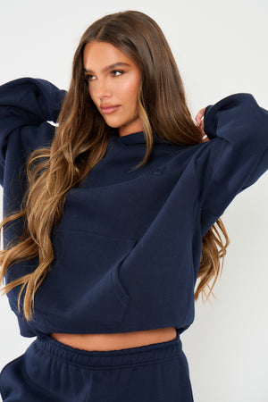 Kaiia Embossed Logo Oversized Hoodie Navy